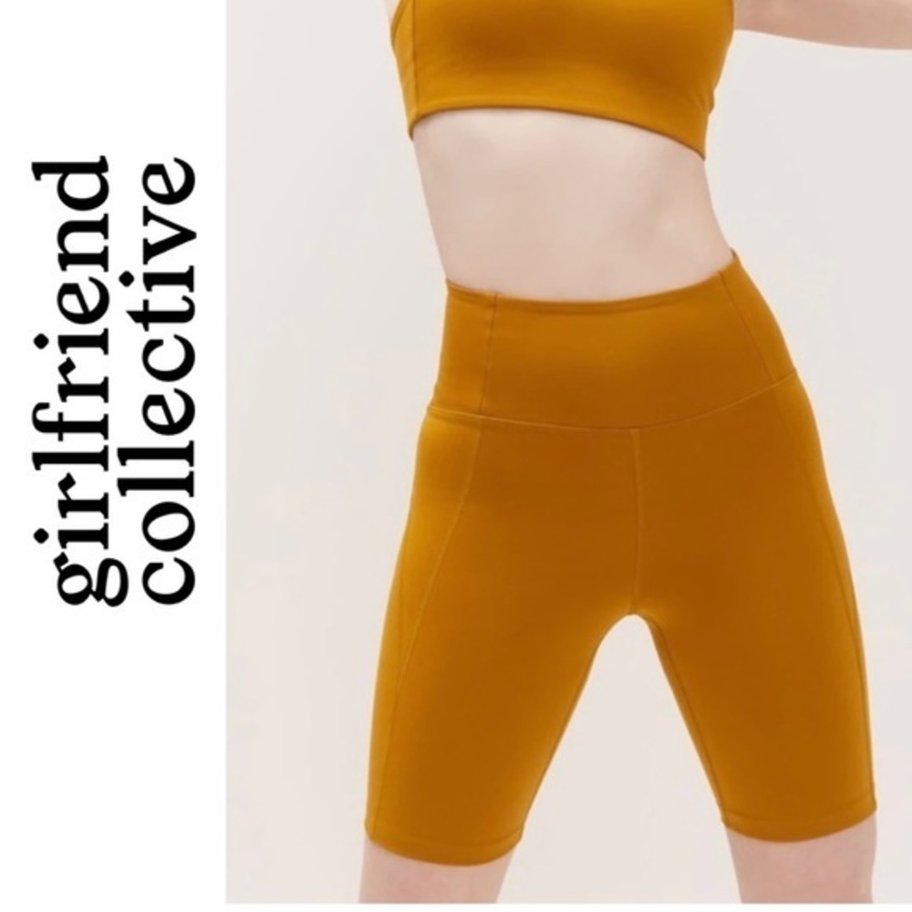 Girlfriend Collective Saddle Yellow Orange High Rise Biker Shorts